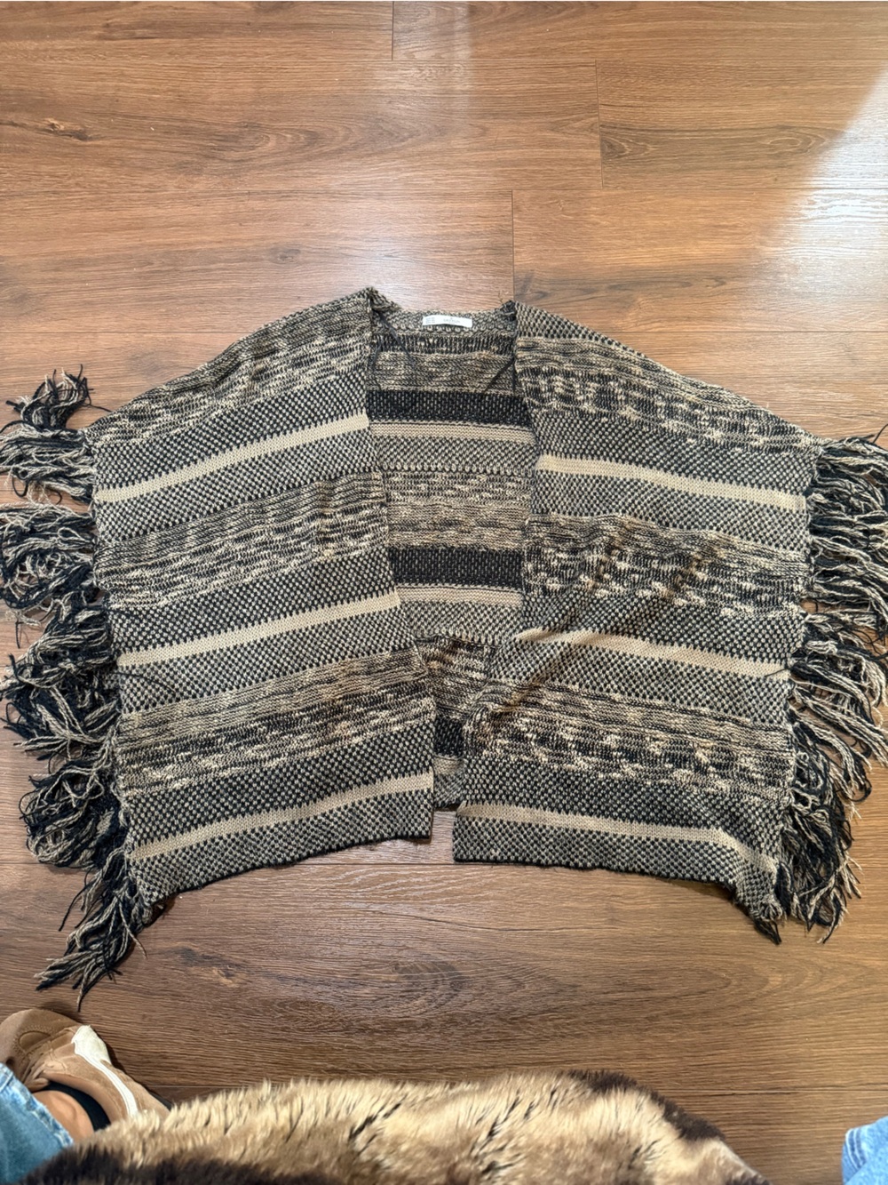 Fringed Striped Women’s Shorts in Black and Tan